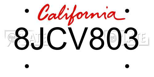 8JCV803 California License Plate