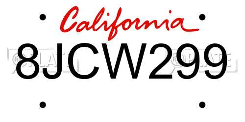 8JCW299 California License Plate