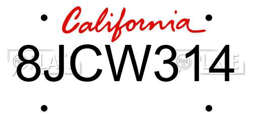 8JCW314 California License Plate