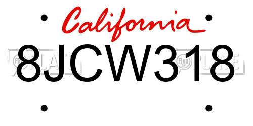 8JCW318 California License Plate