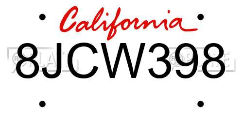 8JCW398 California License Plate