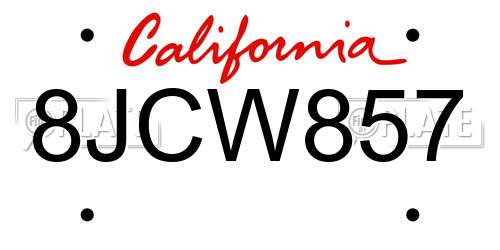 8JCW857 California License Plate