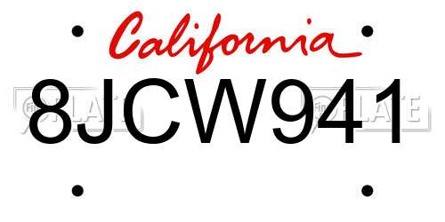 8JCW941 California License Plate