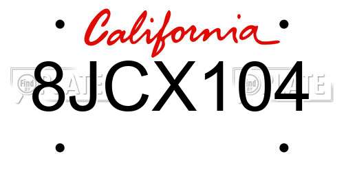 8JCX104 California License Plate