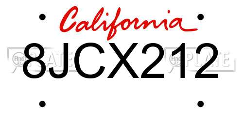 8JCX212 California License Plate
