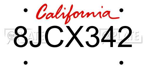 8JCX342 California License Plate