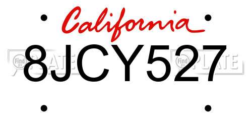 8JCY527 California License Plate