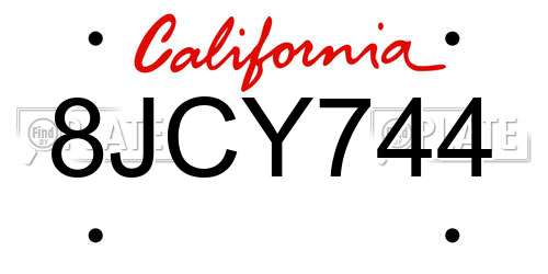 8JCY744 California License Plate
