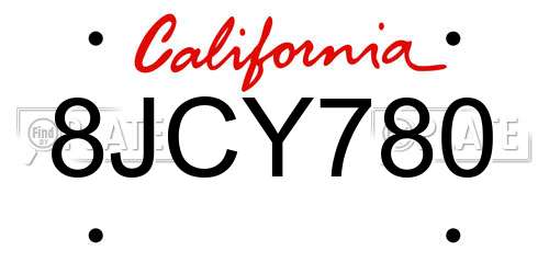 8JCY780 California License Plate