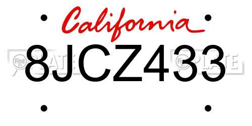 8JCZ433 California License Plate
