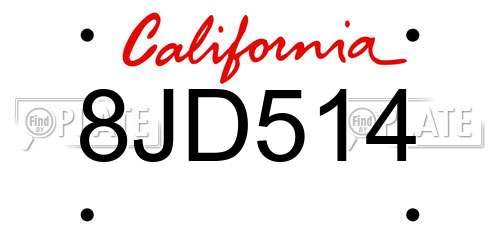 8JD514 California License Plate