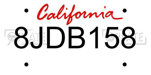 8JDB158 California License Plate