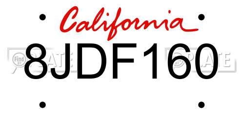 8JDF160 California License Plate