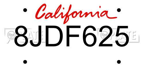 8JDF625 California License Plate
