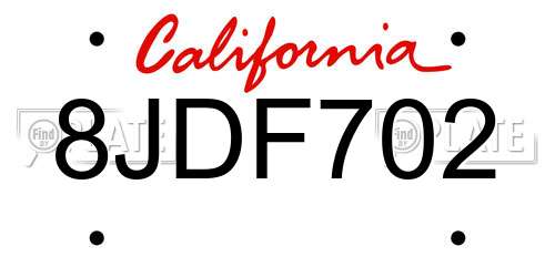 8JDF702 California License Plate