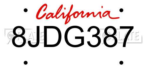 8JDG387 California License Plate