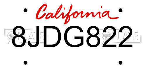 8JDG822 California License Plate