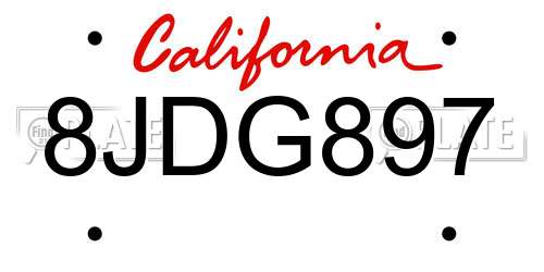 8JDG897 California License Plate