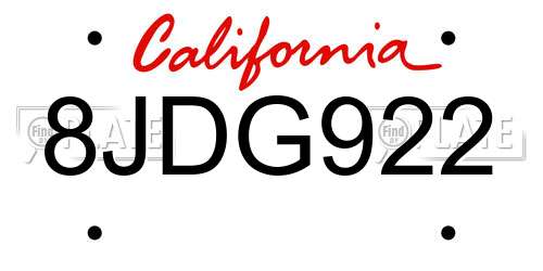 8JDG922 California License Plate