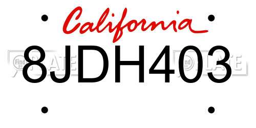 8JDH403 California License Plate