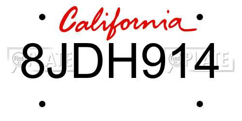 8JDH914 California License Plate
