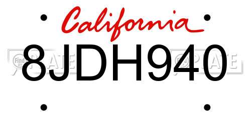 8JDH940 California License Plate