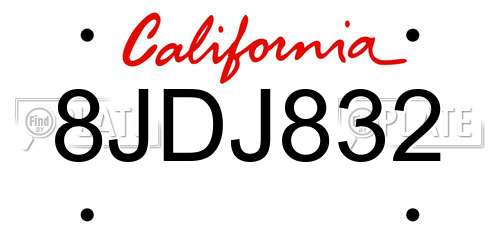 8JDJ832 California License Plate