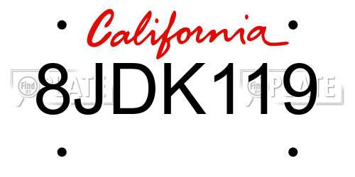 8JDK119 California License Plate