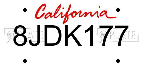 8JDK177 California License Plate