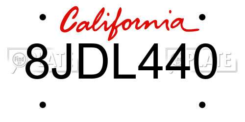 8JDL440 California License Plate