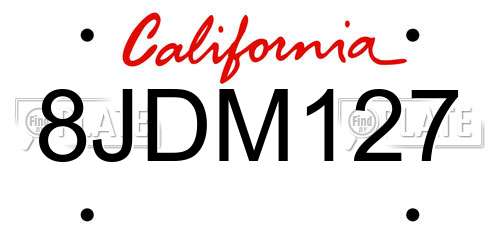 8JDM127 California License Plate
