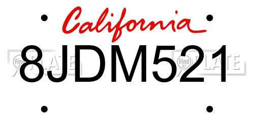 8JDM521 California License Plate