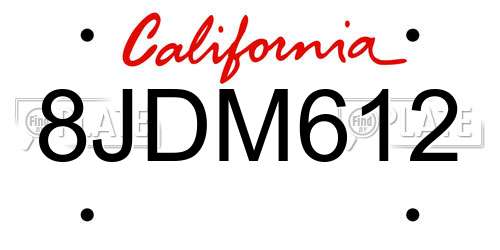 8JDM612 California License Plate