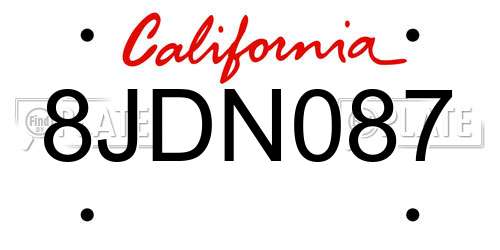 8JDN087 California License Plate