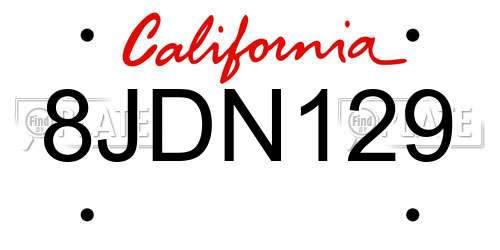 8JDN129 California License Plate