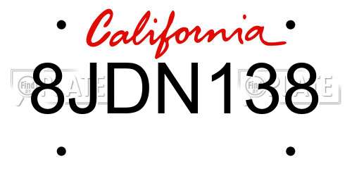 8JDN138 California License Plate