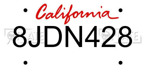 8JDN428 California License Plate