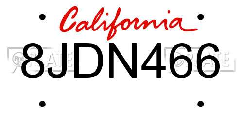 8JDN466 California License Plate