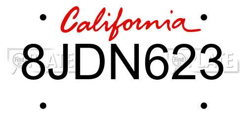 8JDN623 California License Plate