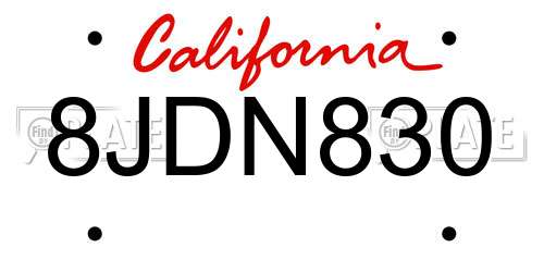 8JDN830 California License Plate