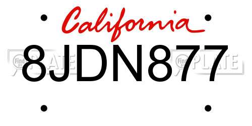 8JDN877 California License Plate