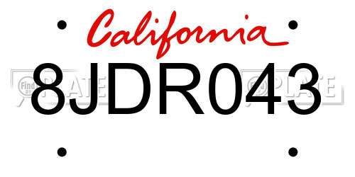 8JDR043 California License Plate