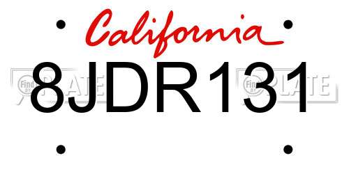 8JDR131 California License Plate