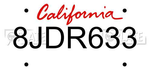 8JDR633 California License Plate
