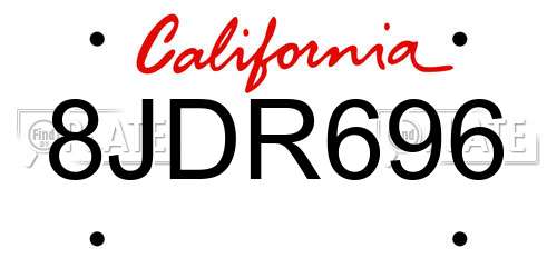 8JDR696 California License Plate