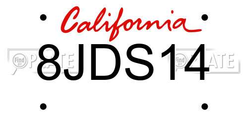8JDS14 California License Plate