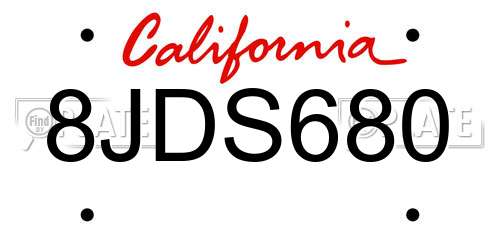 8JDS680 California License Plate