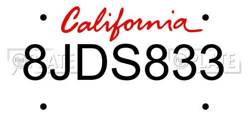 8JDS833 California License Plate