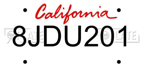 8JDU201 California License Plate