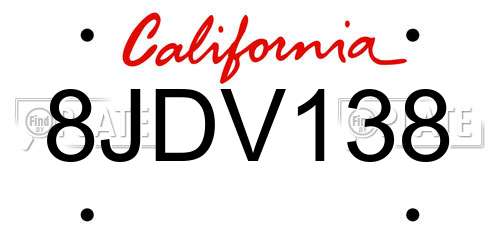 8JDV138 California License Plate